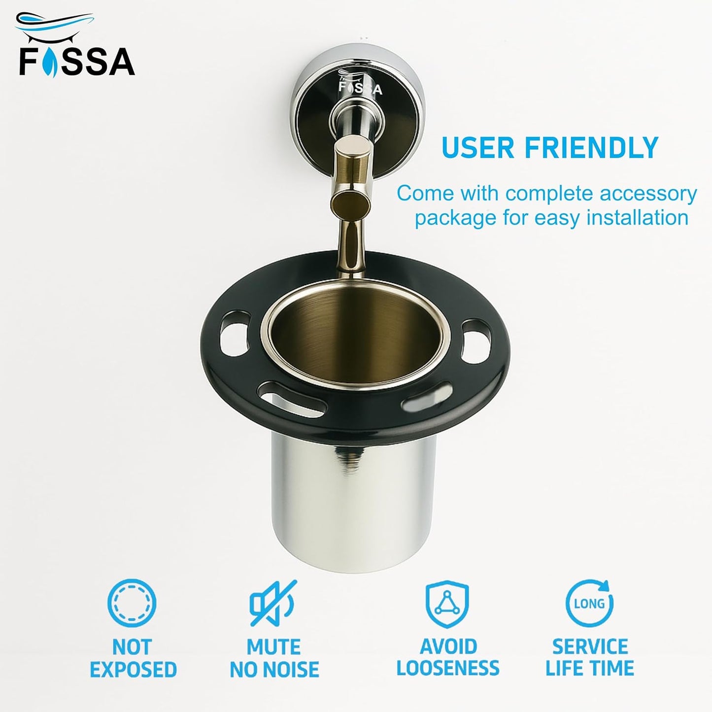 Fossa Brush Holder β Stainless Steel Wall Mounted Tumbler & Toothbrush Holder for Bathroom | Rustproof Organizer & Bathroom Accessories Set | Black + Chrome-3