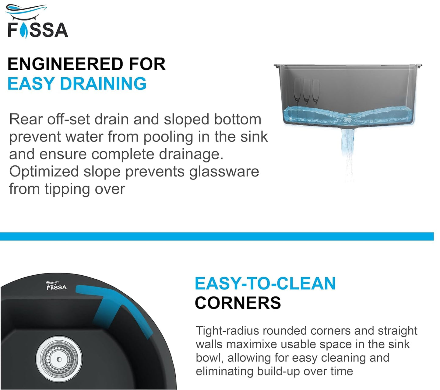 Fossa 18"x18"x08" Inch Round Bar Sink, Thicken Single Bowl Kitchen Sinks, Quartz German Engineered Technology Kitchen Sink Easy-to-Clean Sink for Outdoor Indoor Catering Restaurant Hospital (Black)-2