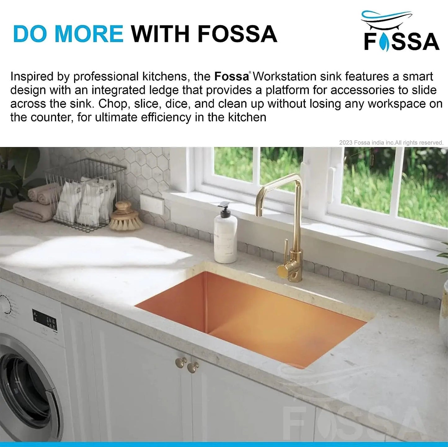 Fossa 24"x18"x10" Inch Single Bowl SS-304 Grade Stainless Steel Handmade Kitchen Sink Rose Gold-3