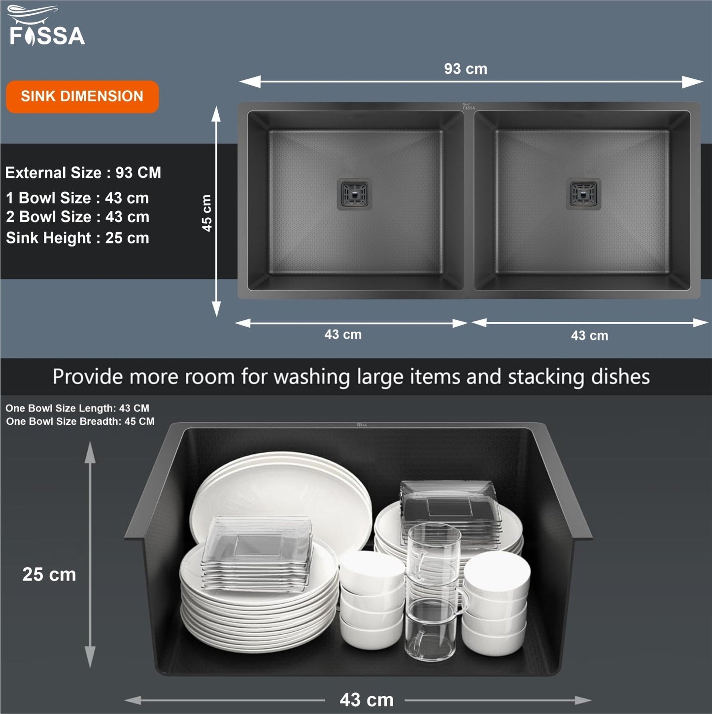 Fossa 37"x18"x10" Inch Double Bowl Honeycomb Embossed Kitchen Sink with Nano Coating (Black )-1