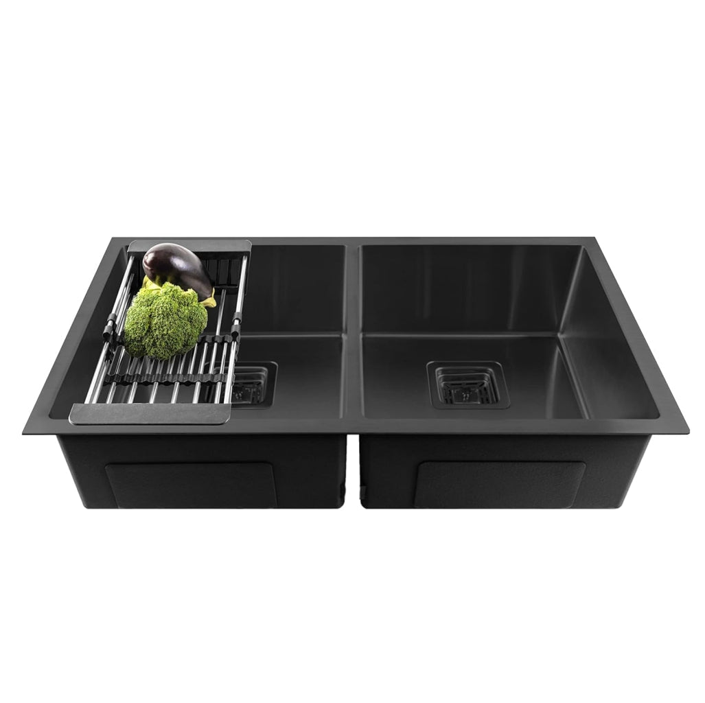 Fossa 37"x18"x10" Inch Double Bowl Honeycomb Embossed Kitchen Sink with Nano Coating (Black )-0