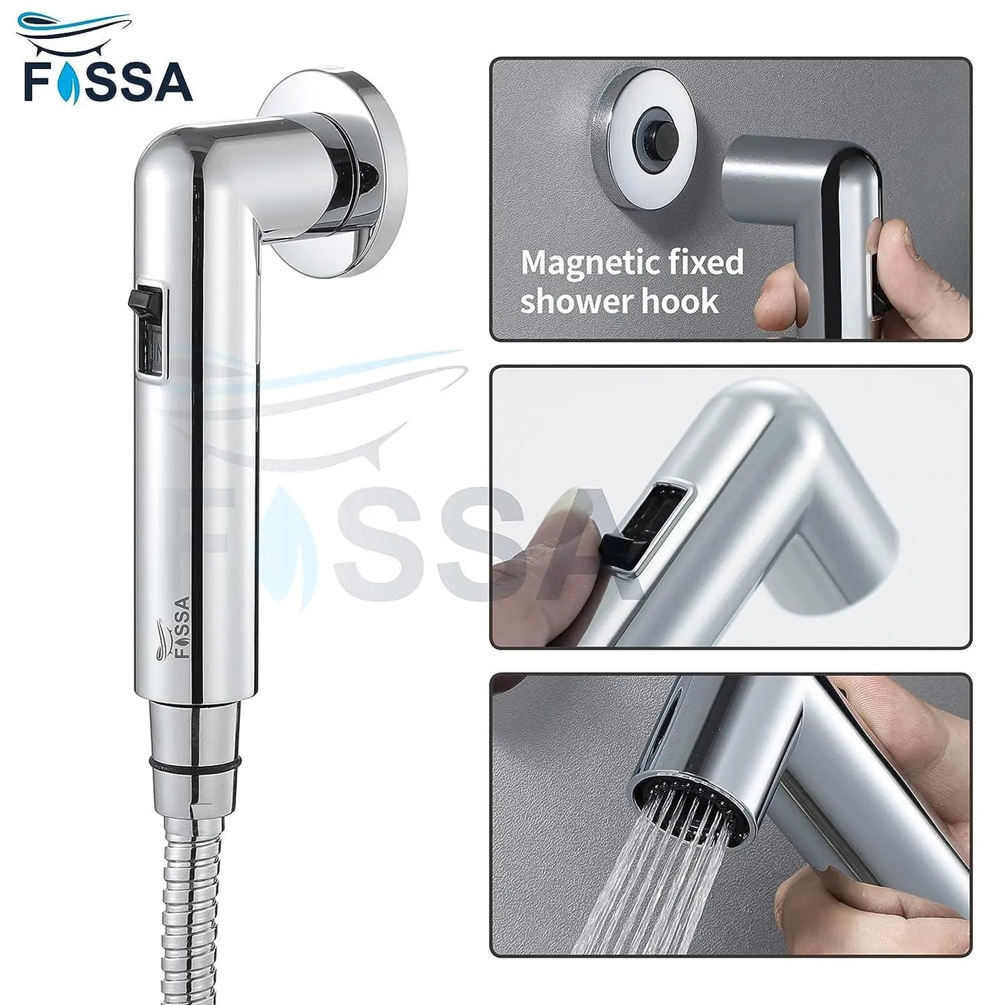 Fossa Magnetic Health Faucet/Bidet Sprayer for Toilet and Bathroom with 1 Mtr Hose Pipe and Magnet Holder (Silver)-2