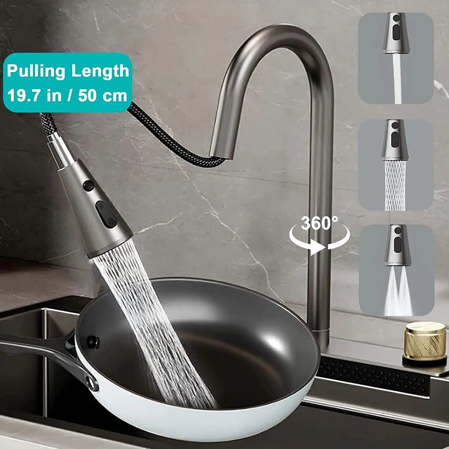 Fossa 24"x18"x10" inch Waterfall Premium Nano Kitchen Sink with Integrated Pull Out Mixer Faucet & Complete Set-2