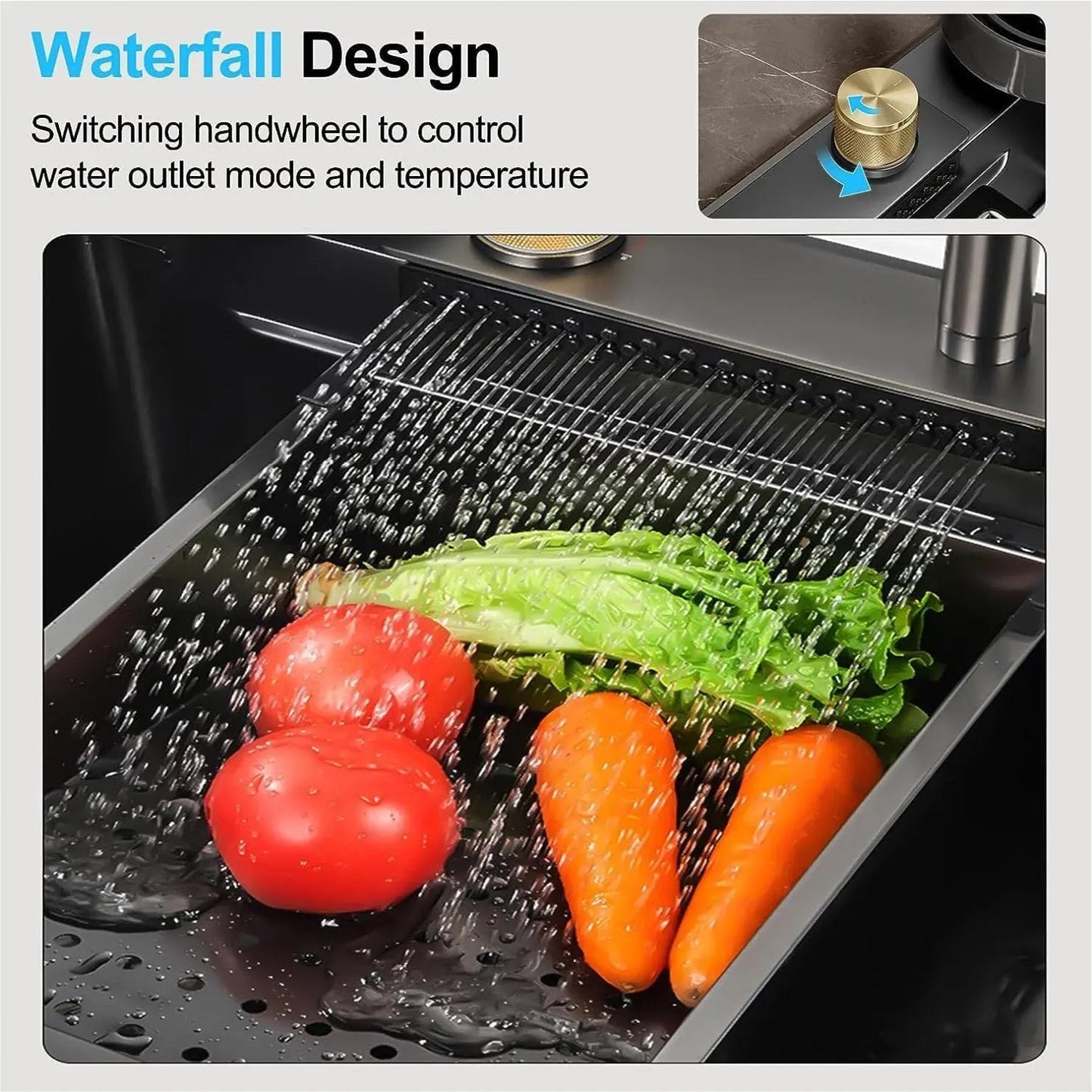 Fossa 24"x18"x10" inch Waterfall Premium Nano Kitchen Sink with Integrated Pull Out Mixer Faucet & Complete Set-4