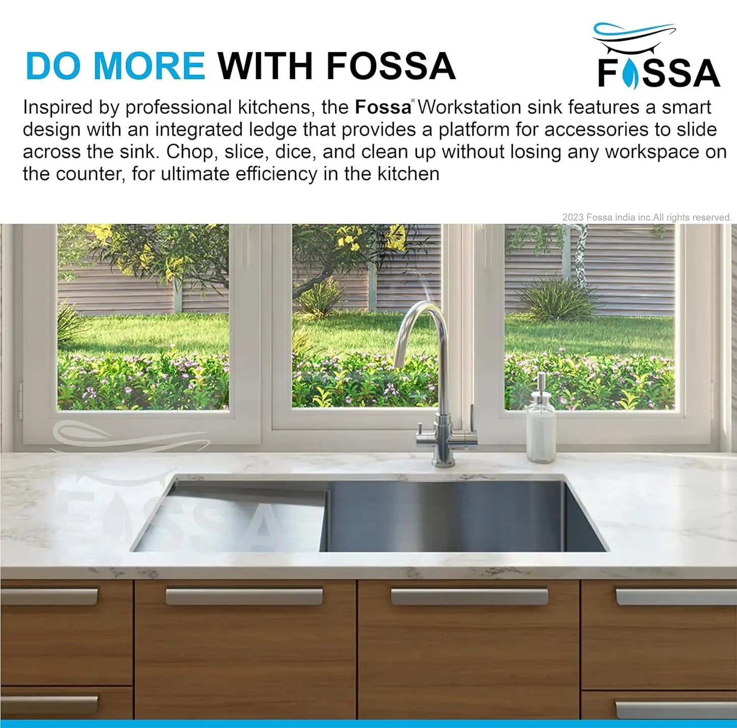 Fossa 40"x18"10" Inch Single Bowl With Drain Board SS-304 Grade Stainless Steel Handmade Kitchen Sink Matte Finish-3