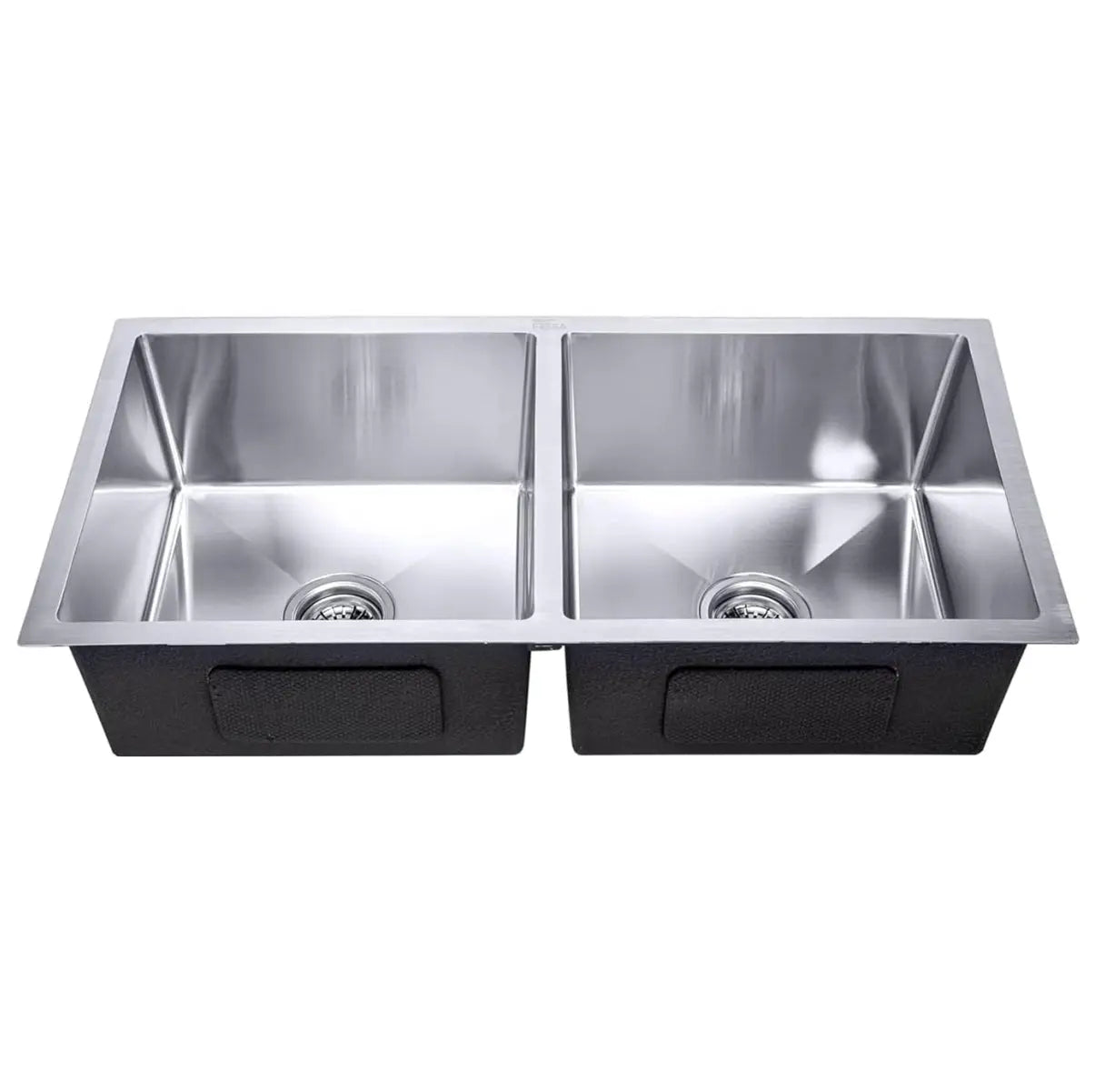 Fossa Premium Stainless Steel Handmade Double Bowl 32"x18"x10 Kitchen Sink Matte Finish Included Strainer-Basket,Sink Coupling,Waste Pipe-3