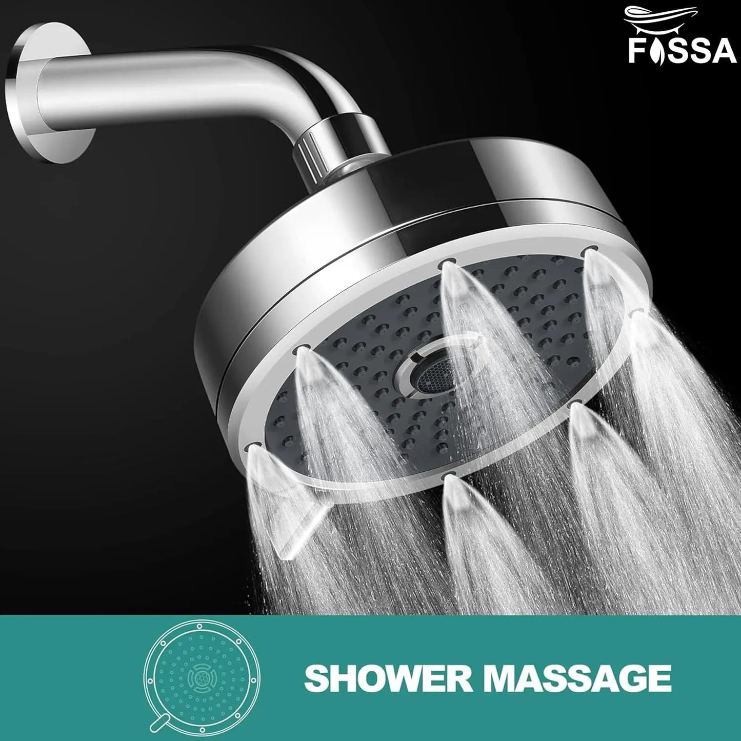 Fossa 5"x 5" Wondra 3-Spray Multifunction Overhead Shower Without Arm Wall-Mount Chrome Finish-2