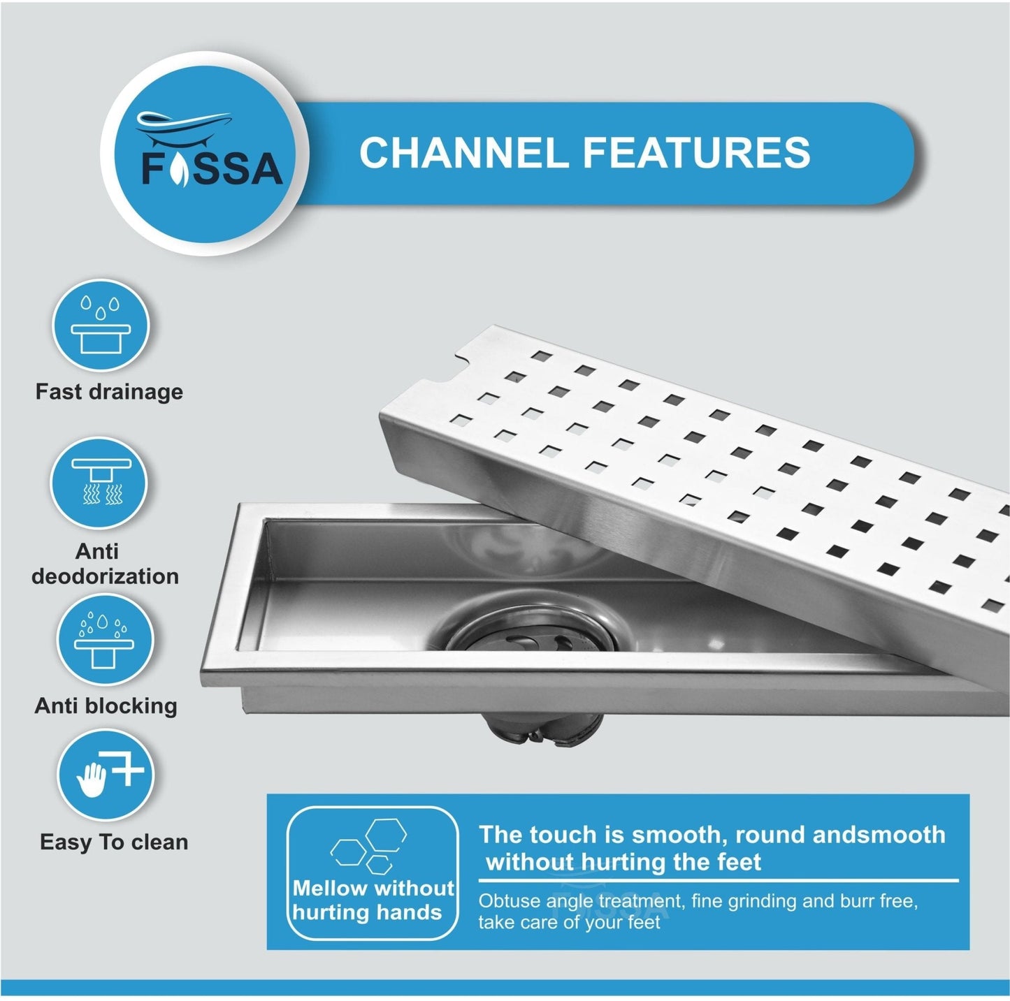 Fossa 18"x4" Shower Ultra Brushed Drain Side Hole Rectangular Floor Drain-3