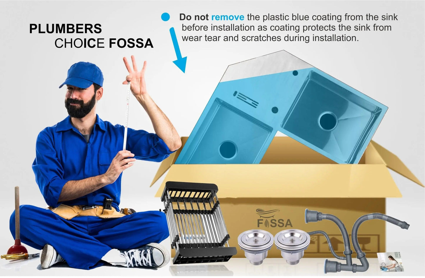 Fossa Corner Sink 36"x36"x10" Double Bowl With Drain Board Premium Handmade Kitchen Sink-3