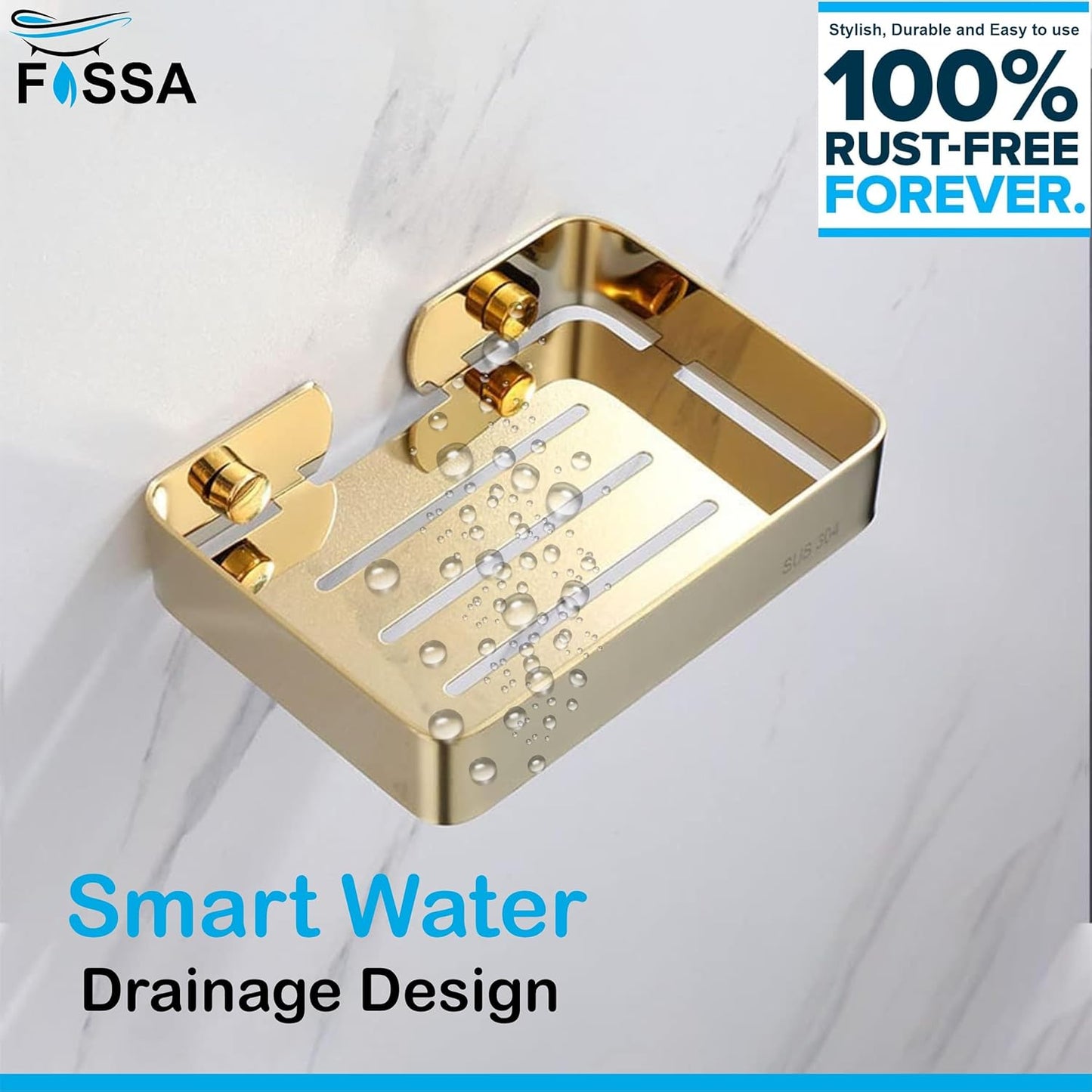 Fossa Soap Dish Premium Stainless Steel Wall Mounted Soap Holder for Bathroom, Soap Stand, Bathroom Accessories Matte Finish Gold (Pack of 1)-2