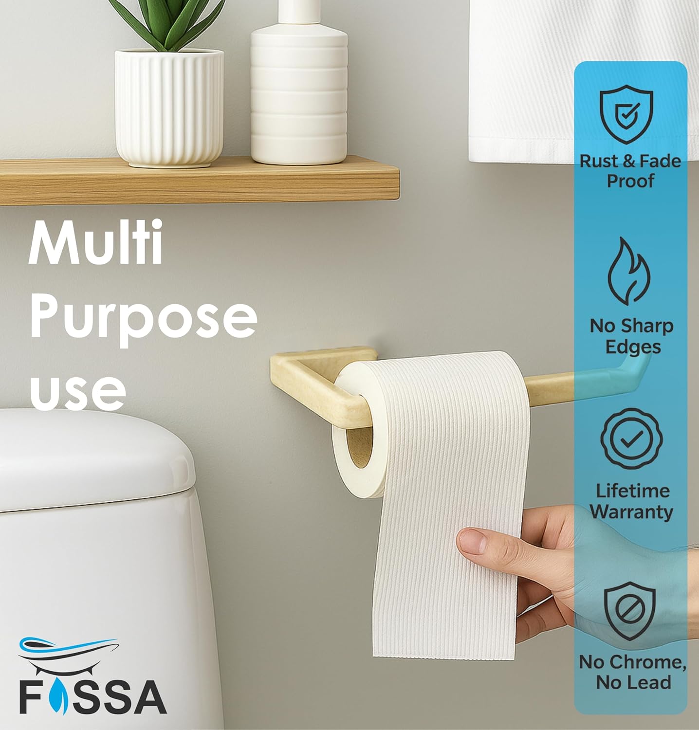 Fossa Classic Unbreakable Wall Mounted Ceramic Napkin Ring & Towel Holder for Bathroom & Kitchen β Space-Saving, Anti-Rust Towel Hanger | Stylish Bathroom Accessory β Ivory (Glossy Finish)-2