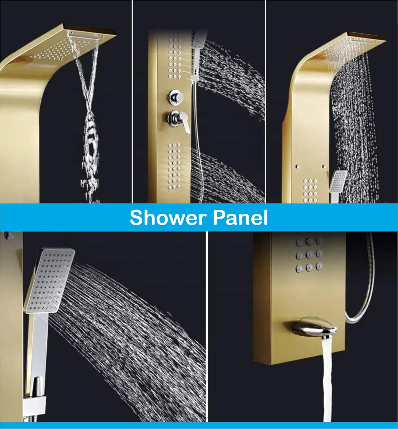 Stainless Steel Shower Panel Full Set, Dual Flow Overhead Waterfall Shower, Hand Shower, Wall Mount Shower Panel For Bathrooms-3