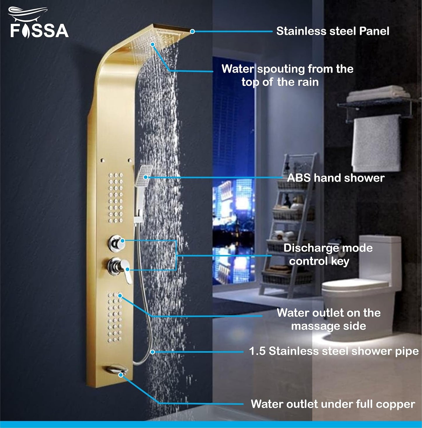 Stainless Steel Shower Panel Full Set, Dual Flow Overhead Waterfall Shower, Hand Shower, Wall Mount Shower Panel For Bathrooms-2