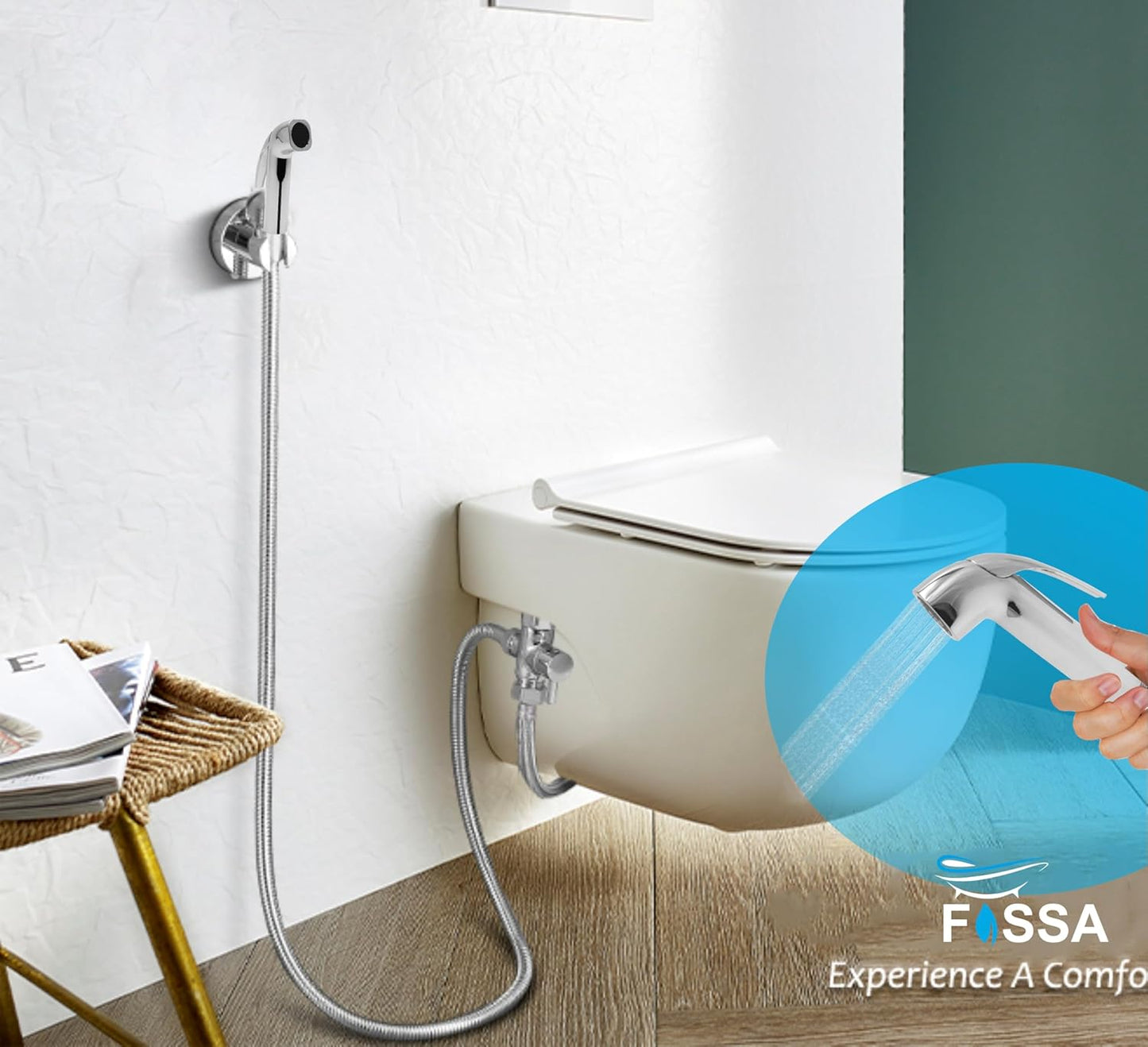 Fossa Health Faucet Bidet Sprayer for Toilet, Handheld Sprayer Cloth Diaper Sprayer Set - ABS (Chrome Finish) | (with Hose Pipe & Hook)-3