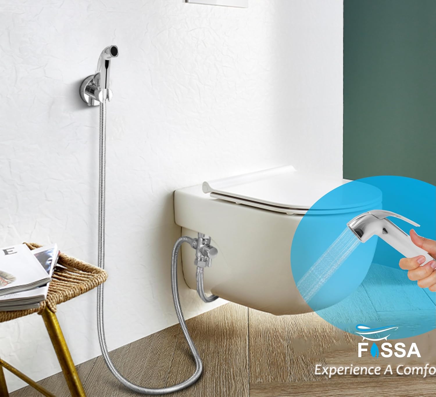 Fossa Health Faucet Bidet Sprayer for Toilet, Handheld Sprayer Cloth Diaper Sprayer Set - ABS (Chrome Finish) | (with Hose Pipe & Hook)-3