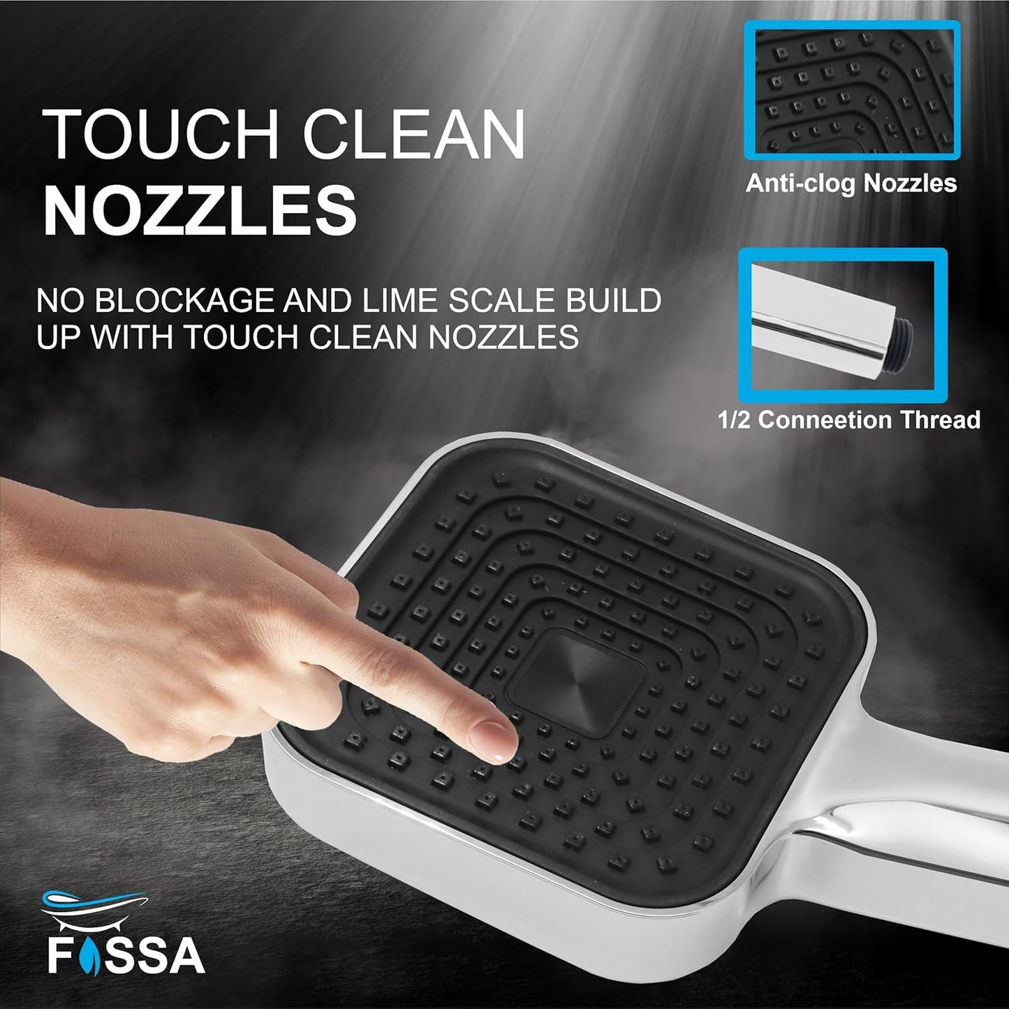 Fossa Alpha Wave Hand Shower – Handheld Shower Head with 2 Spray Modes, ABS Body, | Chrome Finish for Modern Bathrooms only hand shower-2