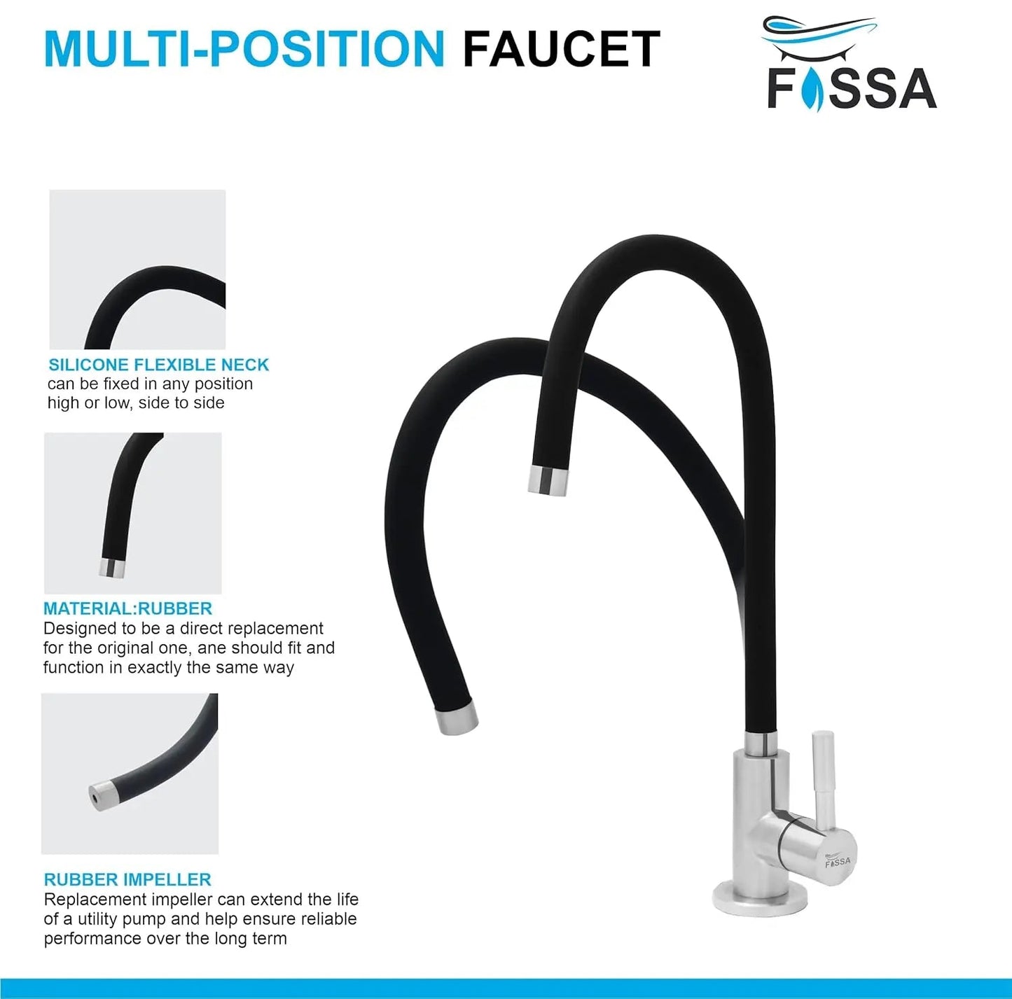 Fossa Stainless Steel RO Tap with Flexible Swivel Spout for Kitchen/Sink/Wash Basin - Matte Finish Black,Water Filter Faucet, 100% Lead-Free Drinking Water Faucet Stainless Steel Body (Black)-2