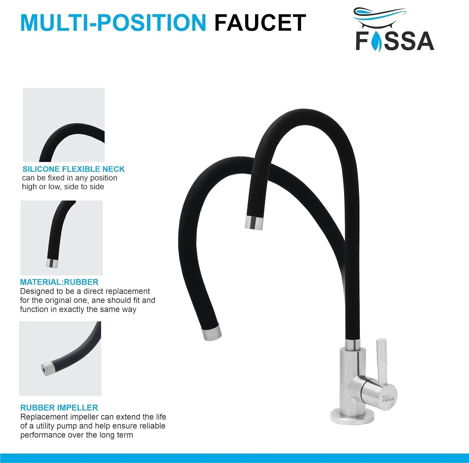 Fossa Stainless Steel RO Tap with Flexible Swivel Spout for Kitchen/Sink/Wash Basin - Matte Finish Black,Water Filter Faucet, 100% Lead-Free Drinking Water Faucet Stainless Steel Body (Black)-2