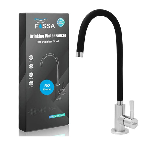 Fossa Stainless Steel RO Tap with Flexible Swivel Spout for Kitchen/Sink/Wash Basin - Matte Finish Black,Water Filter Faucet, 100% Lead-Free Drinking Water Faucet Stainless Steel Body (Black)-0