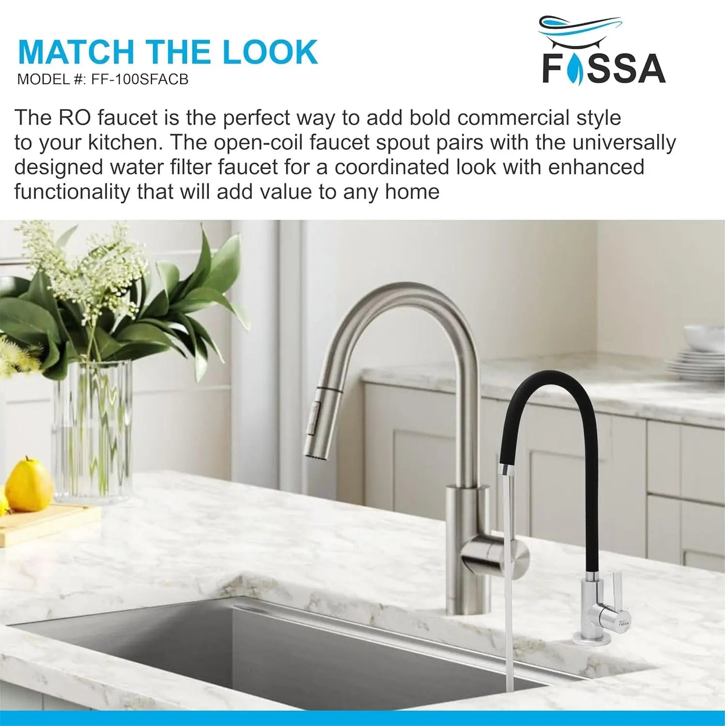 Fossa Stainless Steel RO Tap with Flexible Swivel Spout for Kitchen/Sink/Wash Basin - Matte Finish Black,Water Filter Faucet, 100% Lead-Free Drinking Water Faucet Stainless Steel Body (Black)-1