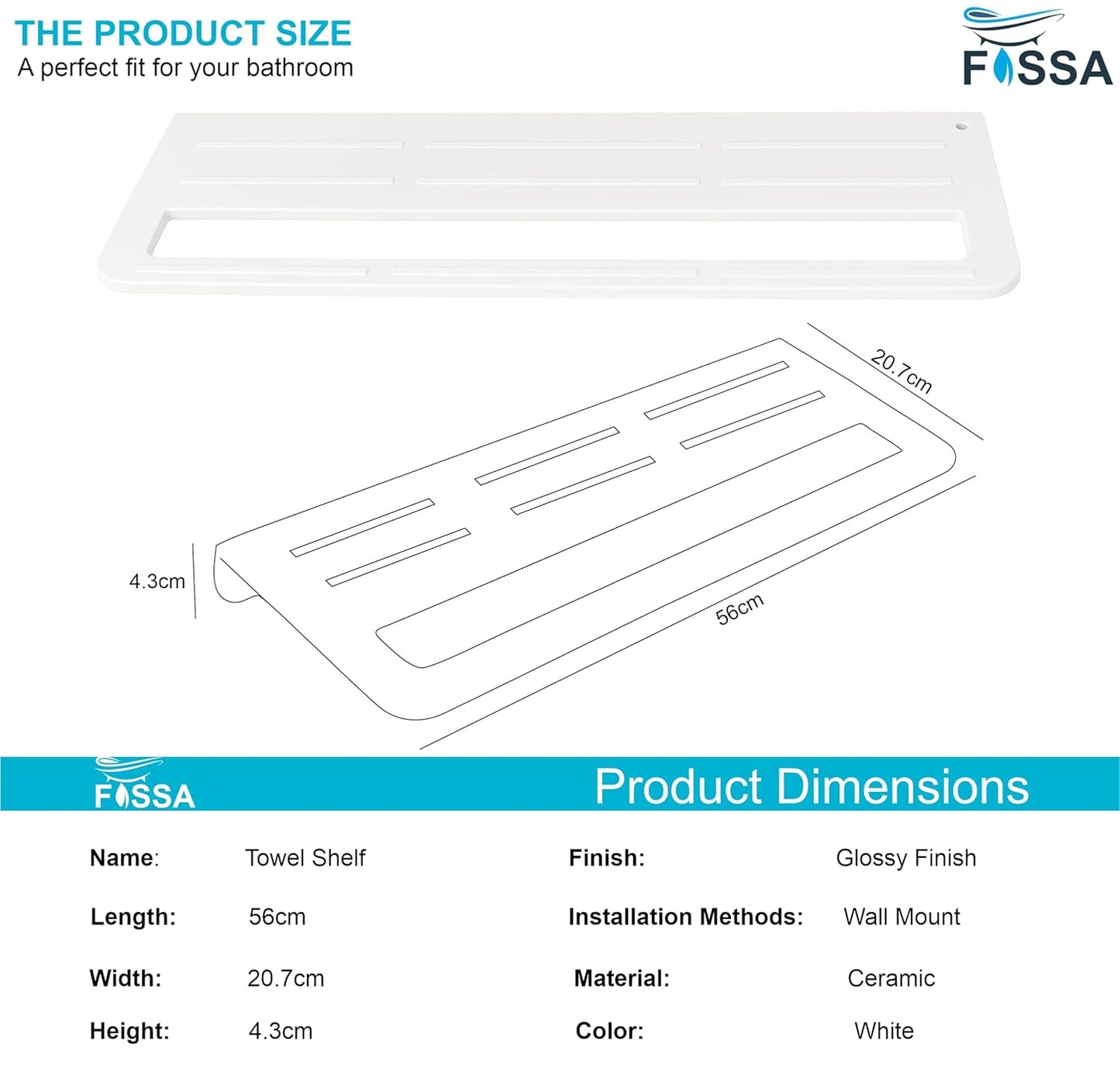 Fossa Space-Saving Wall Mounted Towel Shelf – Foldable Chrome Towel, Durable Bathroom Accessories, Rust Resistant & Stylish Bathroom Fittings | White (Quartz Ceramic)-1