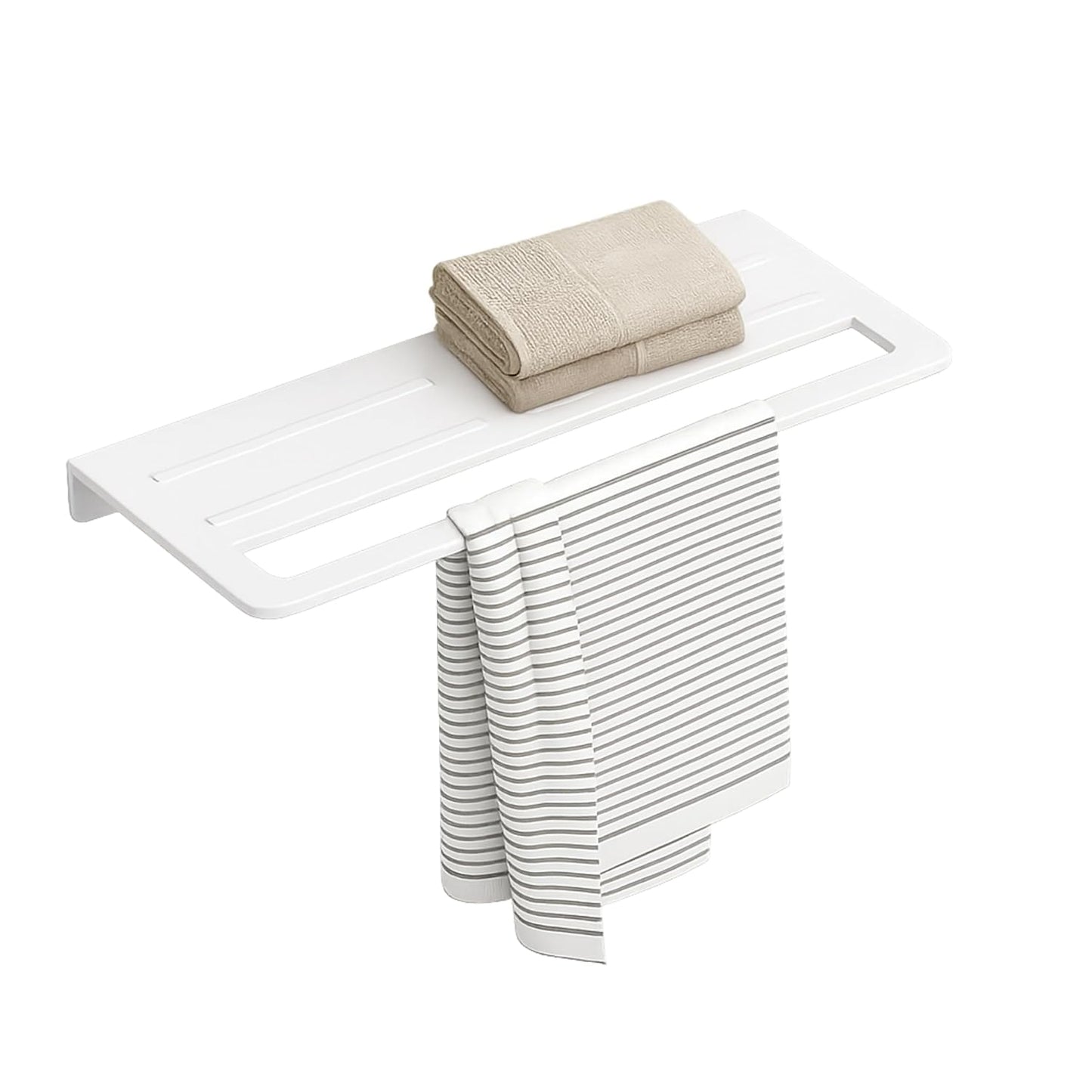 Fossa Space-Saving Wall Mounted Towel Shelf – Foldable Chrome Towel, Durable Bathroom Accessories, Rust Resistant & Stylish Bathroom Fittings | White (Quartz Ceramic)-0