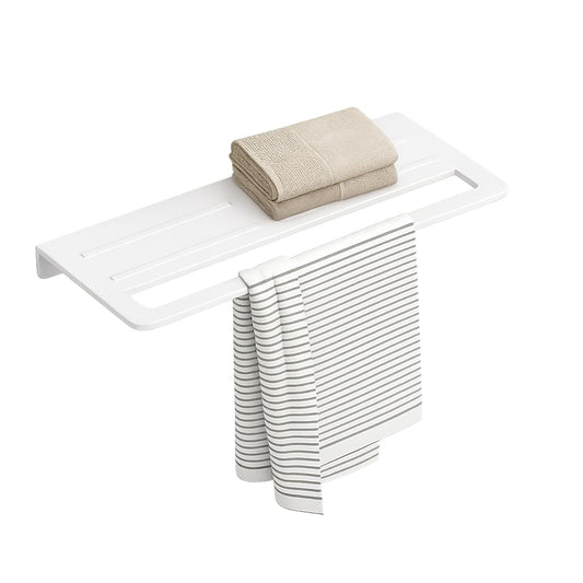 Fossa Space-Saving Wall Mounted Towel Shelf – Foldable Chrome Towel, Durable Bathroom Accessories, Rust Resistant & Stylish Bathroom Fittings | White (Quartz Ceramic)-0