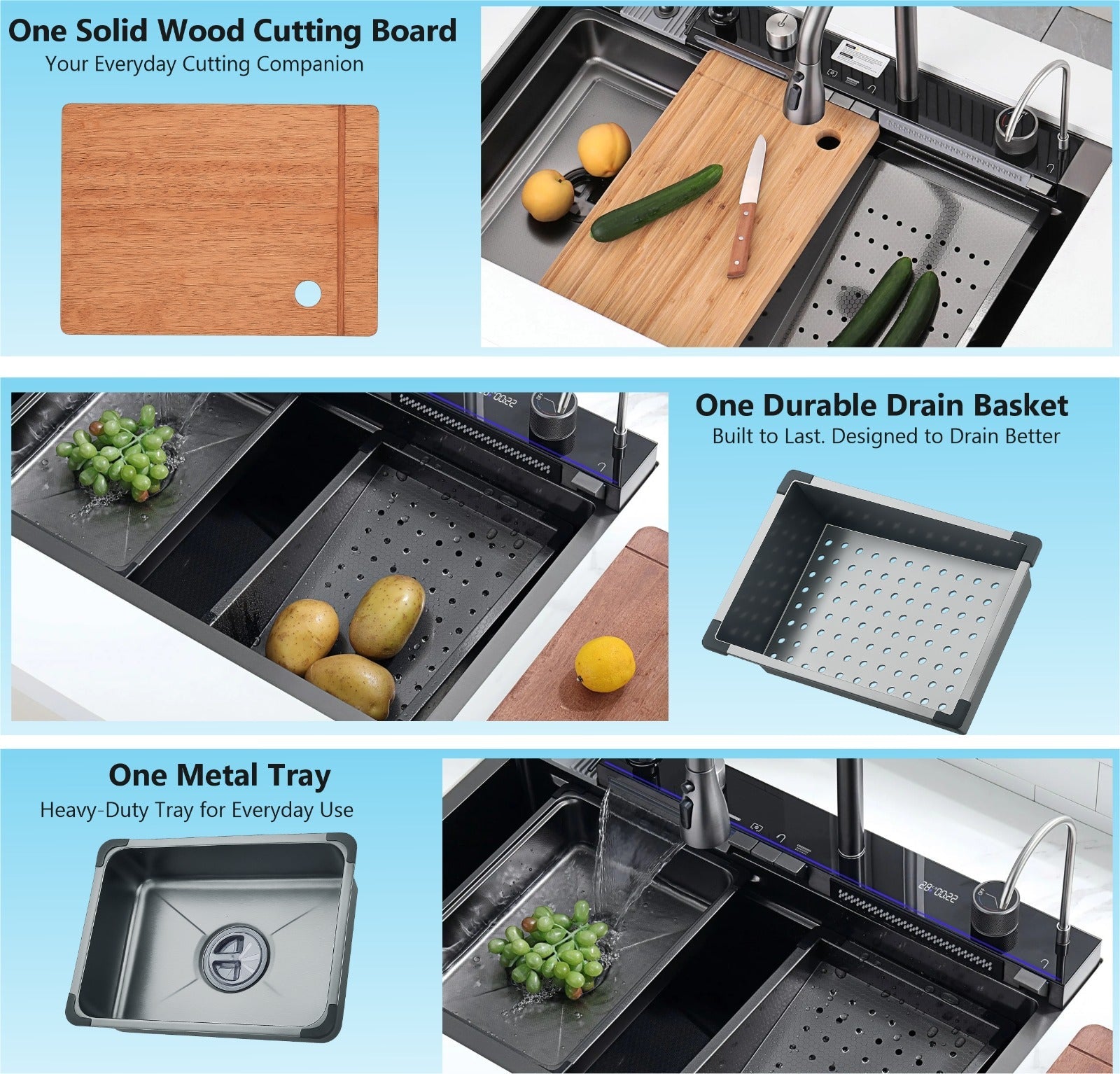 (30 x 18 x 10) Inch Premium Piano Smart Kitchen Sink Black-4