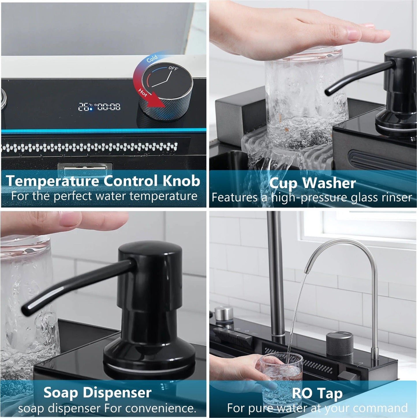 (30 x 18 x 10) Inch Premium Piano Smart Kitchen Sink Black-3