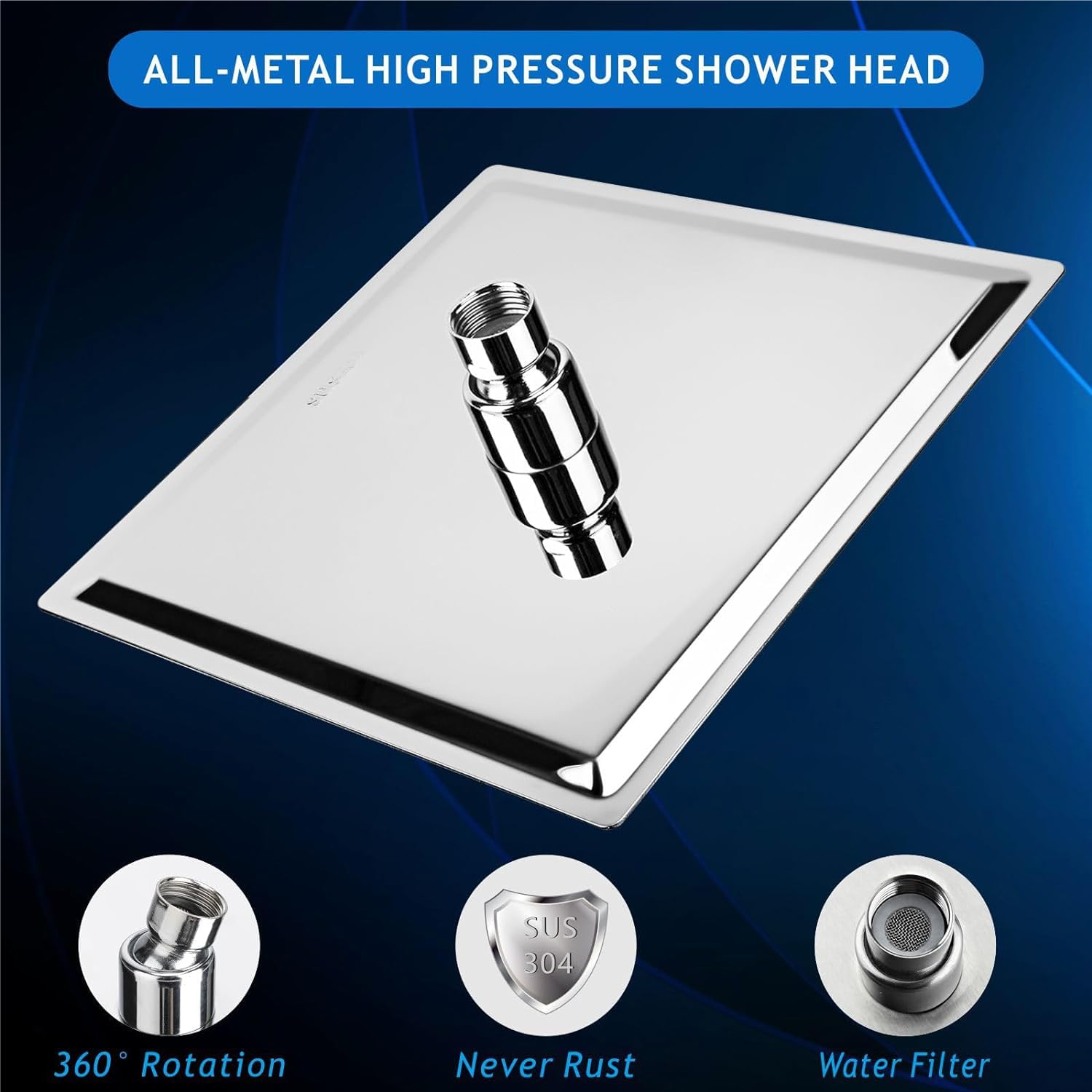 Fossa 12"x12" Inch Square Fixed Stainless Steel Shower Head for Bathroom Luxury Hotel Luxury Bathroom Shower Head Unique Design( without arm )-4