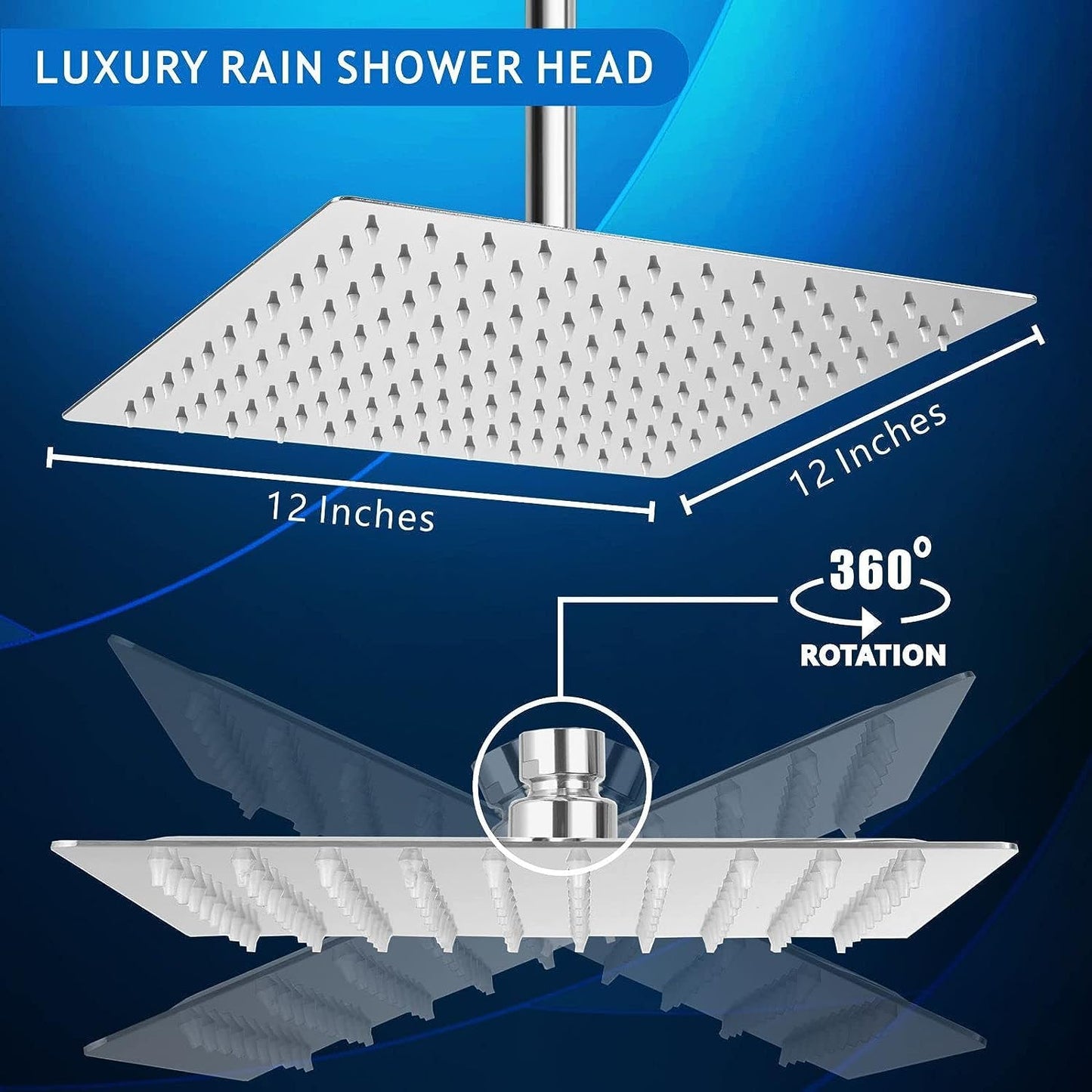 Fossa 12"x12" Inch Square Fixed Stainless Steel Shower Head for Bathroom Luxury Hotel Luxury Bathroom Shower Head Unique Design( without arm )-1