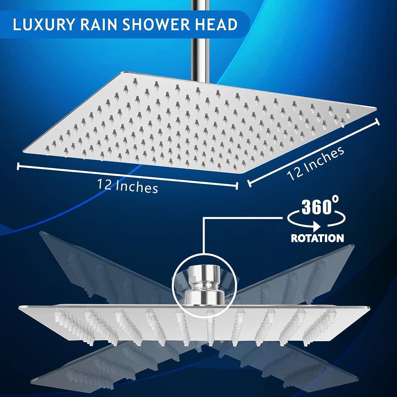 Fossa 12"x12" Inch Square Fixed Stainless Steel Shower Head for Bathroom Luxury Hotel Luxury Bathroom Shower Head Unique Design( without arm )-1