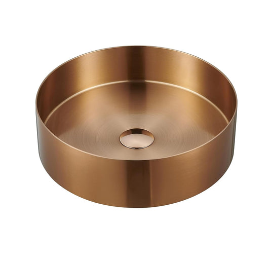 Fossa 15x15x4 Inch Table Top Wash Basin For Bathroom Round Counter Top Wash Basin For Living Room Washbasin Countertop Tabletop stainless steel Bathroom Kitchen Sink Matte Finish Rose Gold (Round)-0
