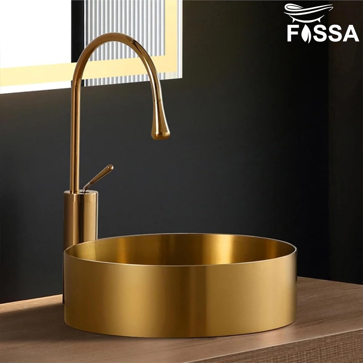 Fossa 15x15x4 Inch Table Top Wash Basin For Bathroom Round Counter Top Wash Basin For Living Room Washbasin Countertop Tabletop stainless steel Bathroom Kitchen Sink Matte Finish Gold (Round)-2