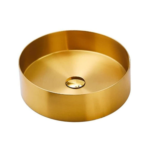 Fossa 15x15x4 Inch Table Top Wash Basin For Bathroom Round Counter Top Wash Basin For Living Room Washbasin Countertop Tabletop stainless steel Bathroom Kitchen Sink Matte Finish Gold (Round)-0