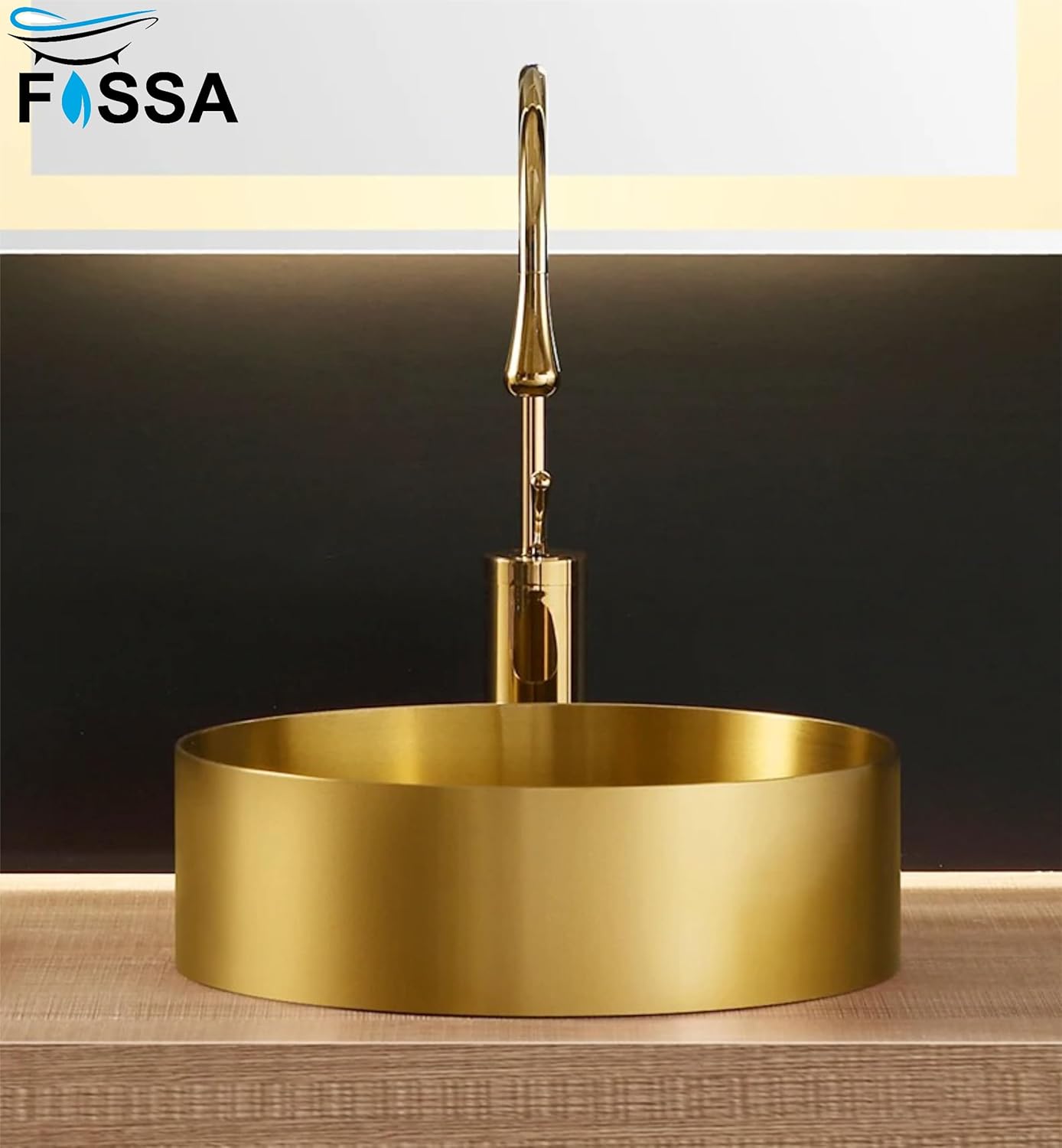 Fossa 15x15x4 Inch Table Top Wash Basin For Bathroom Round Counter Top Wash Basin For Living Room Washbasin Countertop Tabletop stainless steel Bathroom Kitchen Sink Matte Finish Gold (Round)-1
