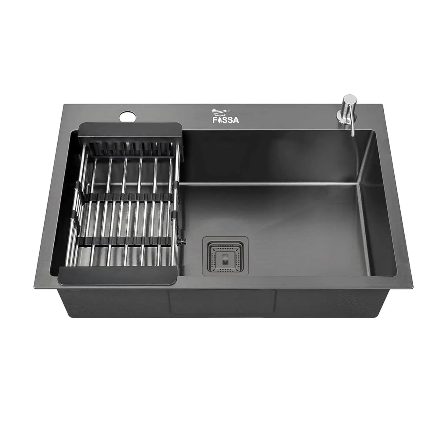 Fossa 24"x18"x10" Inch Single Bowl With Tap Hole Premium Stainless Steel Handmade Kitchen Sink (Matte Finish) Black-0