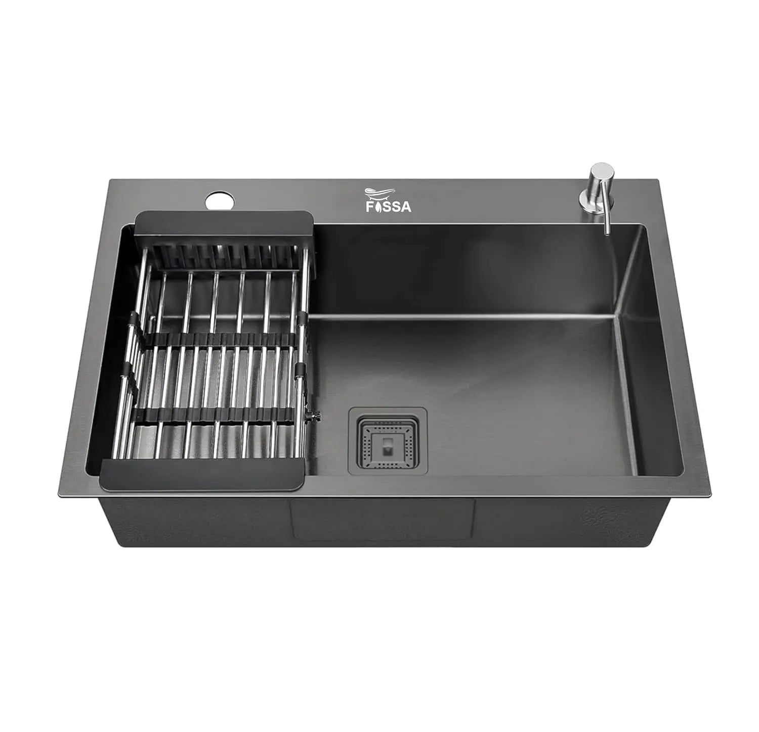 Fossa 24"x18"x10" Inch Single Bowl With Tap Hole Premium Stainless Steel Handmade Kitchen Sink (Matte Finish) Black-0