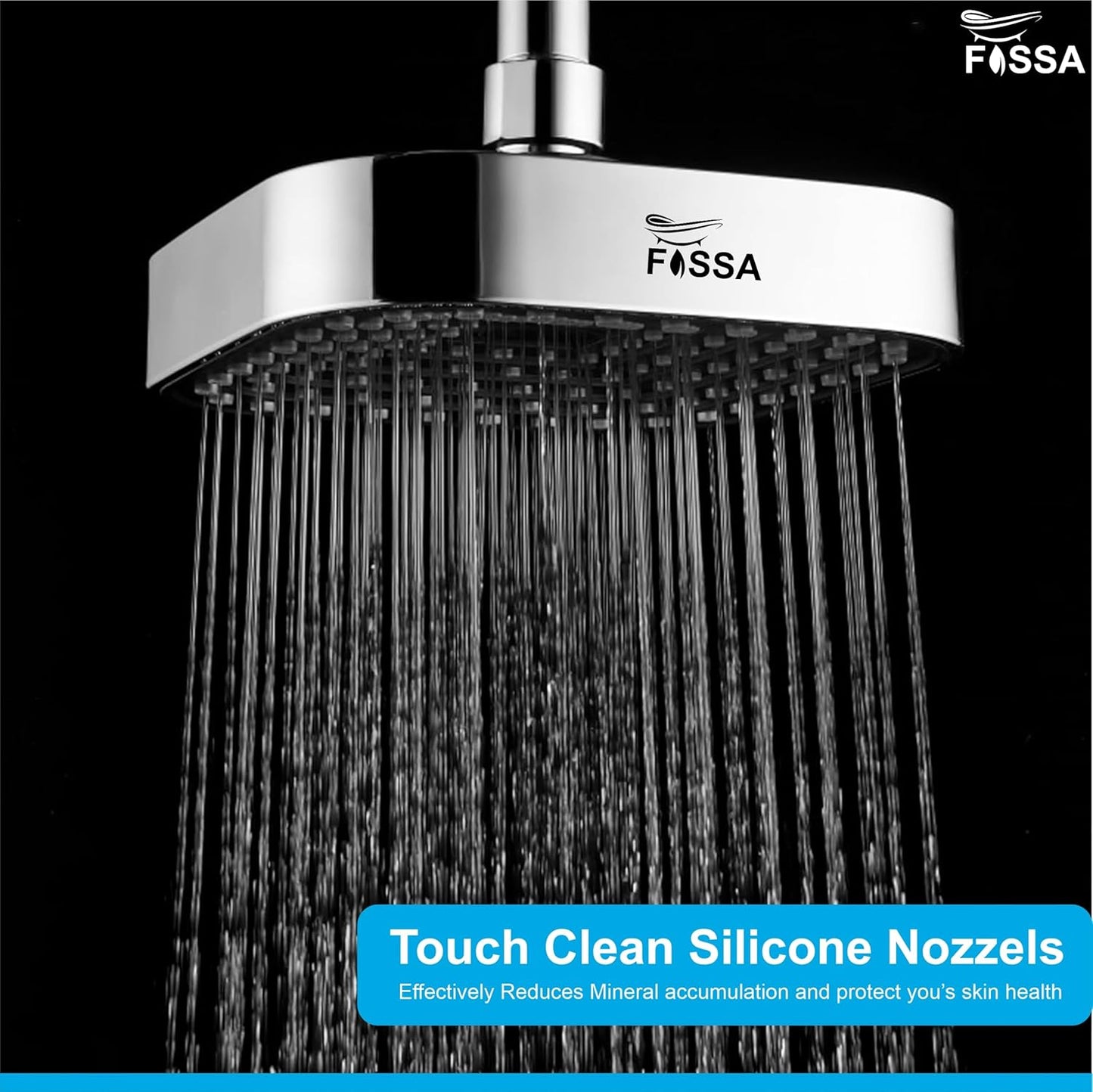 Fossa 4"x4" Square Alpha Wave Shower Head - High Pressure Rain - Luxury Design - 1-Min Install - Easy Clean Adjustable for Your Bathroom Shower Heads Chrome Finish (with 9" Inch Arm)-3