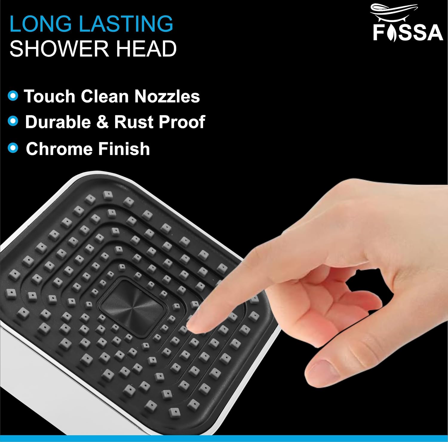 Fossa 4"x4" Square Alpha Wave Shower Head - High Pressure Rain - Luxury Design - 1-Min Install - Easy Clean Adjustable for Your Bathroom Shower Heads Chrome Finish (with 9" Inch Arm)-2