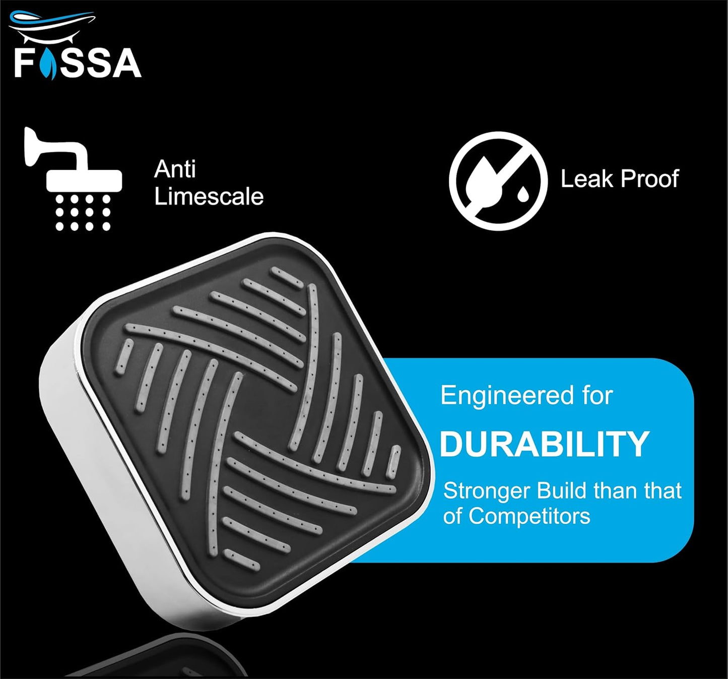 Fossa 4"x4" Square Lexo Shower Head - High Pressure Rain - Luxury Design - 1-Min Install - Easy Clean Adjustable for Your Bathroom Shower Heads (With 9" Arm)-4
