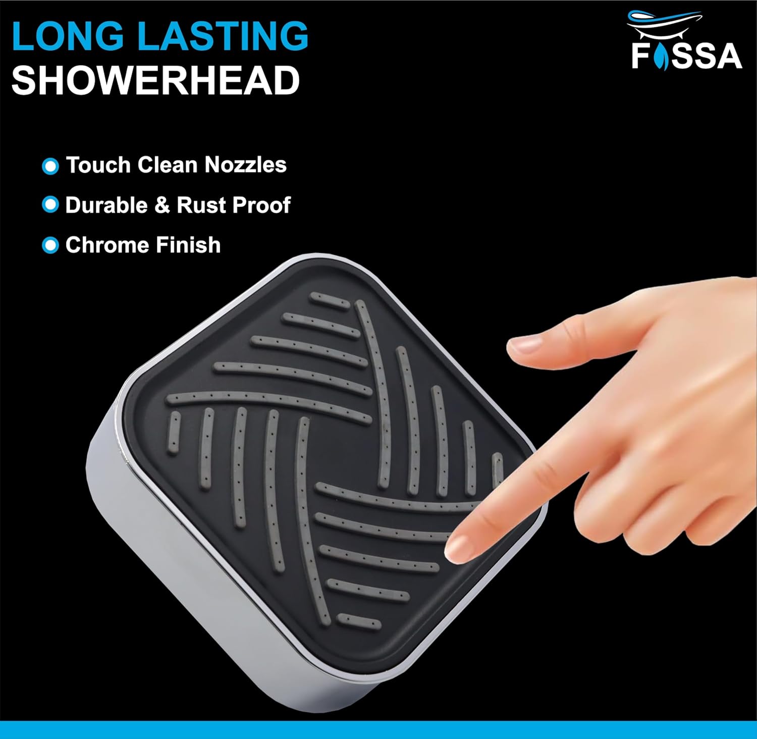Fossa 4"x4" Square Lexo Shower Head - High Pressure Rain - Luxury Design - 1-Min Install - Easy Clean Adjustable for Your Bathroom Shower Heads (With 9" Arm)-3