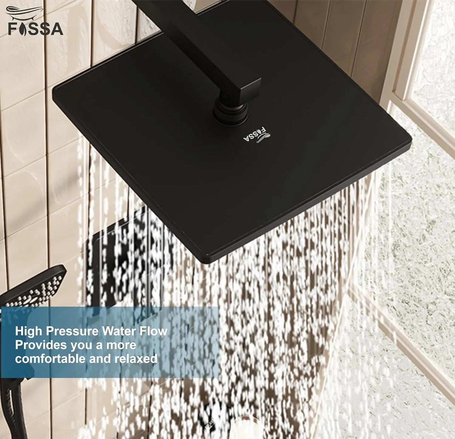 Fossa 8 Inch Rainfall Shower Head 304 Stainless Steel Rain Showers Overhead Wall Mounted (Black)-3
