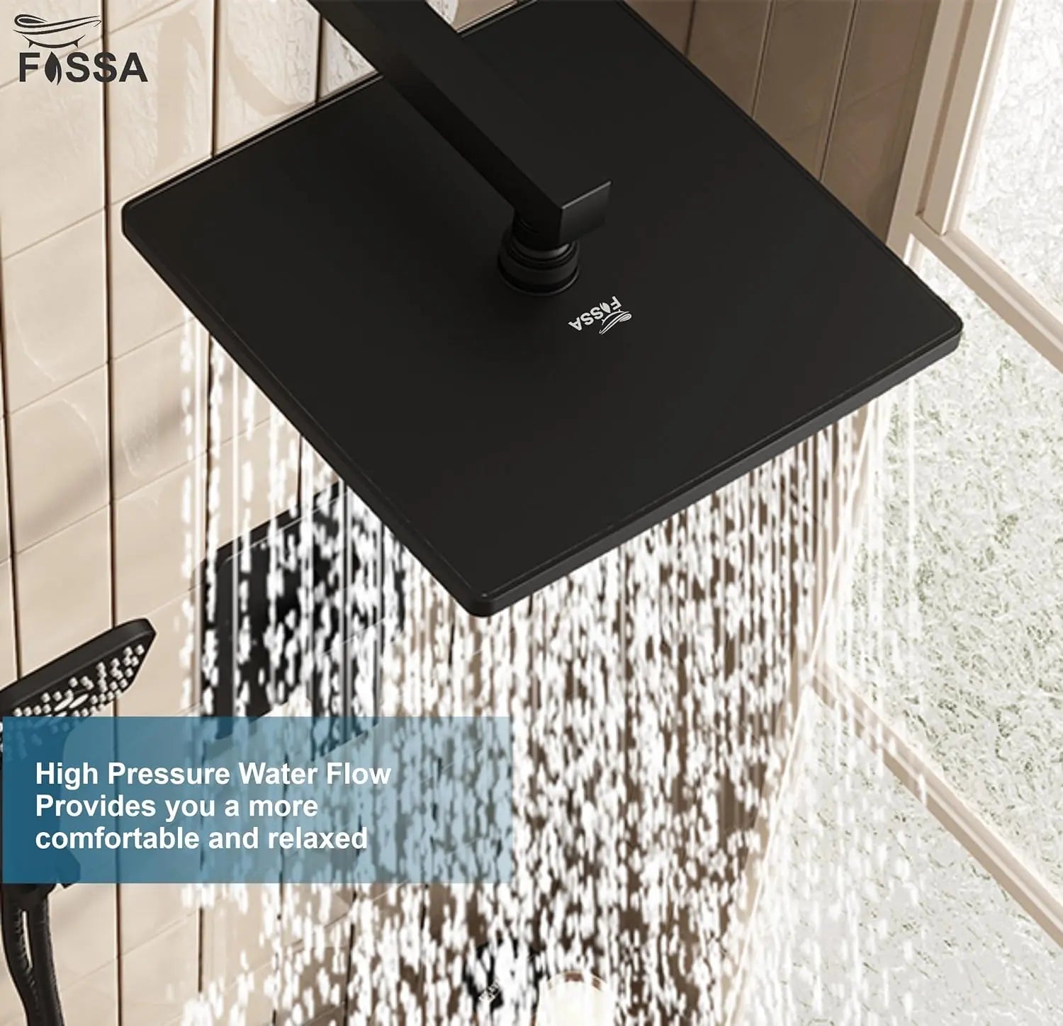 Fossa 8 Inch Rainfall Shower Head 304 Stainless Steel Rain Showers Overhead Wall Mounted (Black)-3