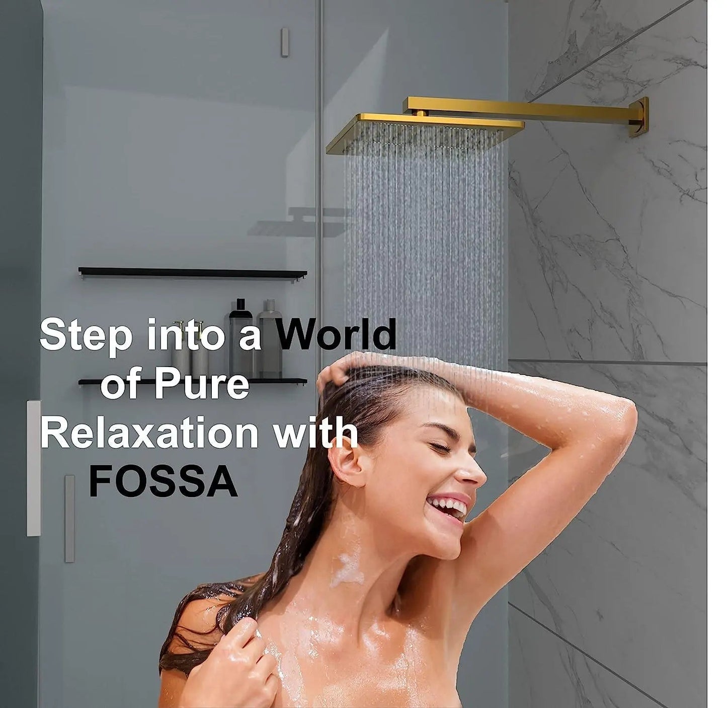 Fossa 8 Inch Rainfall Shower Head Fixed Shower Head 304 Stainless Steel Rain Showers Overhead Wall Mounted, (Gold)-1