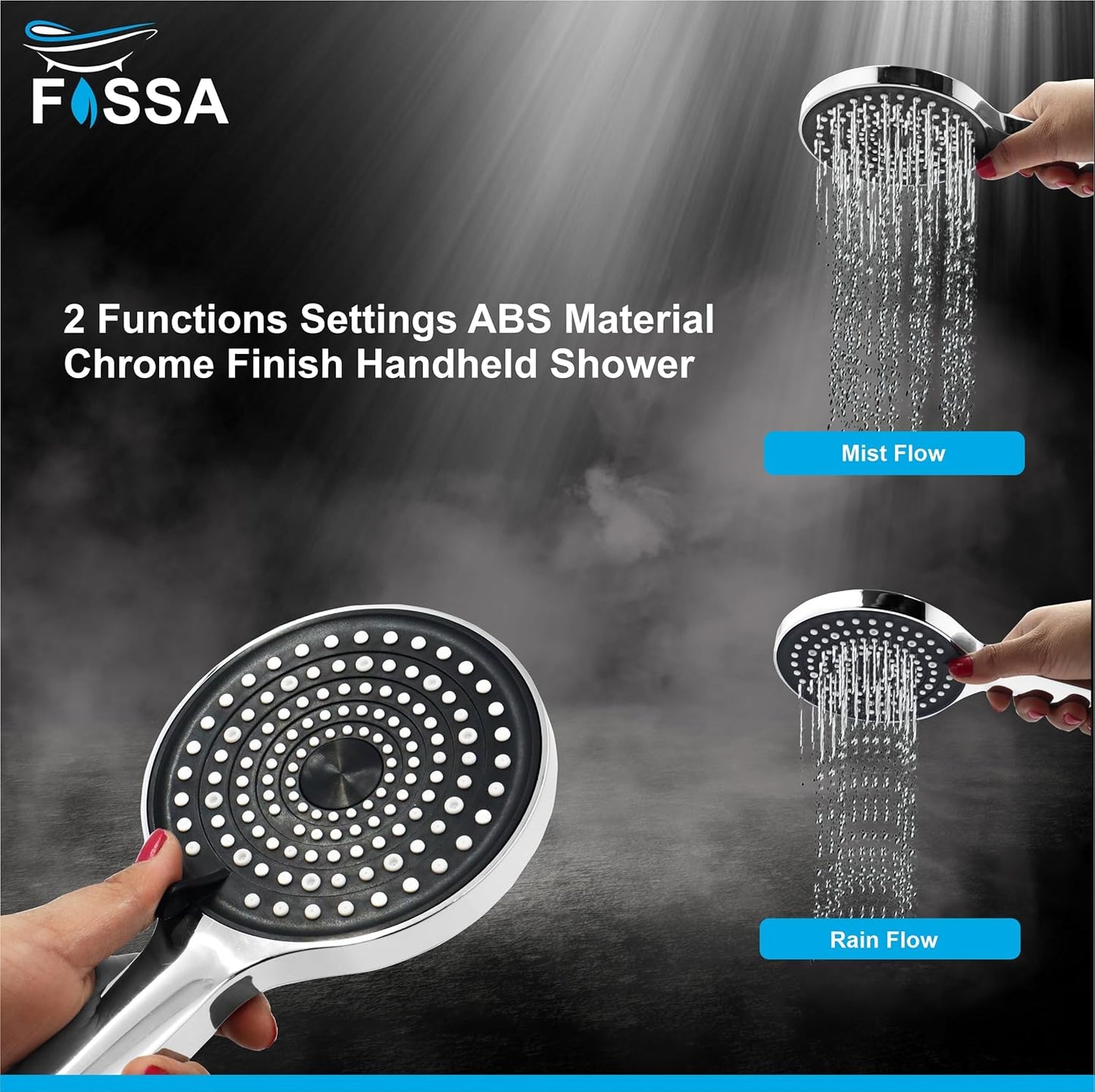 Fossa Gloria Handheld Shower Head with Holder and 1.5 Mtr Shower Hose Hand Held Showerhead High Pressure Water Saving Hand Shower Head ABS, 2 Water Outlet Mode (Hand Shower Full Set)-4
