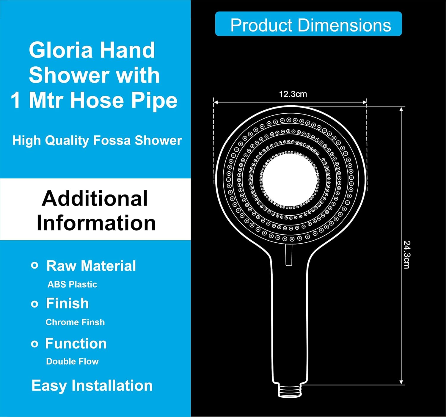 Fossa Gloria Handheld Shower Head with Holder and 1.5 Mtr Shower Hose Hand Held Showerhead High Pressure Water Saving Hand Shower Head ABS, 2 Water Outlet Mode (Hand Shower Full Set)-1