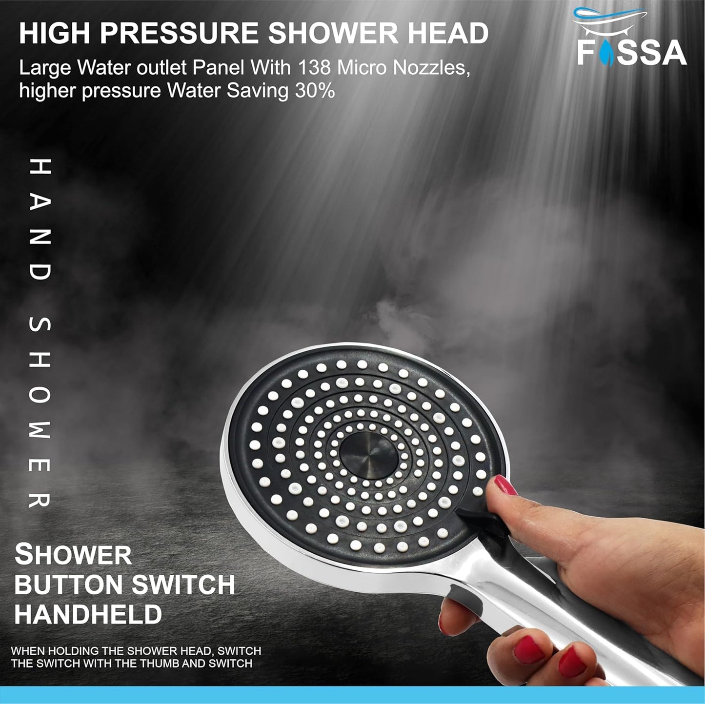 Fossa Gloria Handheld Shower Head with Holder and 1.5 Mtr Shower Hose Hand Held Showerhead High Pressure Water Saving Hand Shower Head ABS, 2 Water Outlet Mode (Hand Shower Full Set)-2