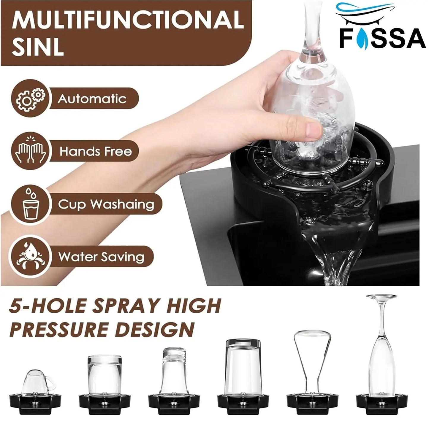 Fossa 32"x18"x10" inch  Single Bowl Waterfall Kitchen Sink 304 Grade  Honeycomb Embossed Sink with White Nano Coating, Stainless Steel, Rectangular Workstation, Faucet With All Accessories.-4