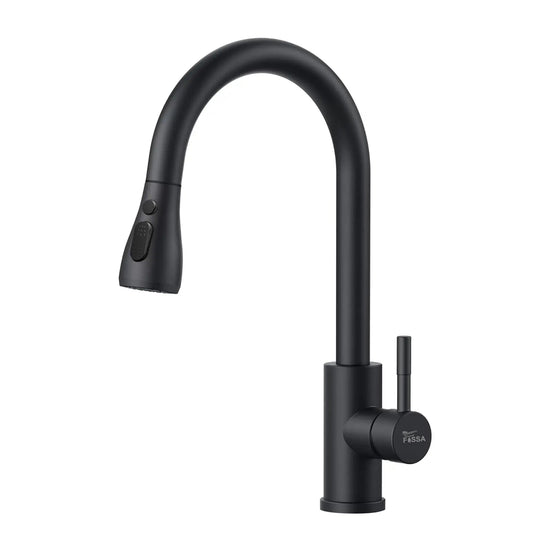 Fossa Heavy SUS 304 Stainless Steel Silver Single Lever Sink Hot & Cold Water Mixer Pull Down Tap Kitchen Sink Faucet with Pull Out Sprayer for... (Black)-0